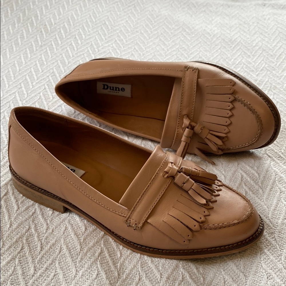 Dune London Women's Blush Pink Leather Kiltie Loafers Tassels Slip on Goosie